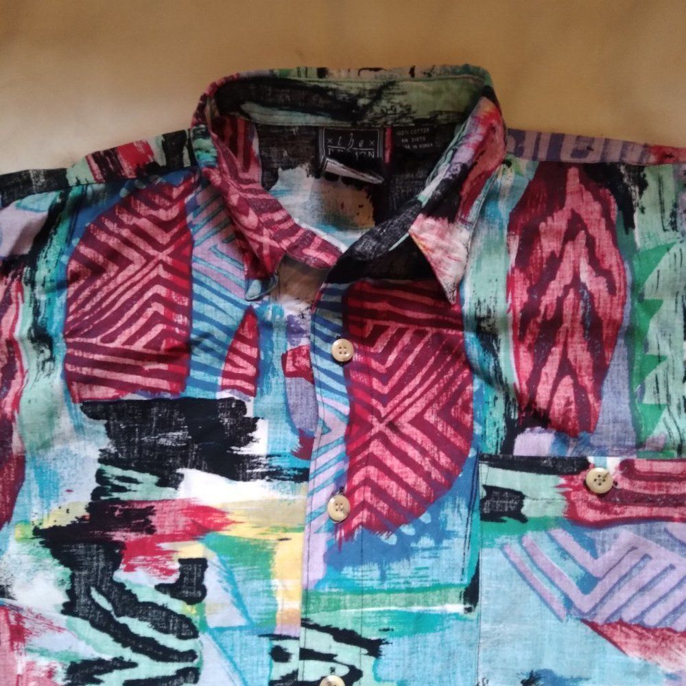 Vtg Design Crew Abstract Pattern Hawaiian Shirt - image 1